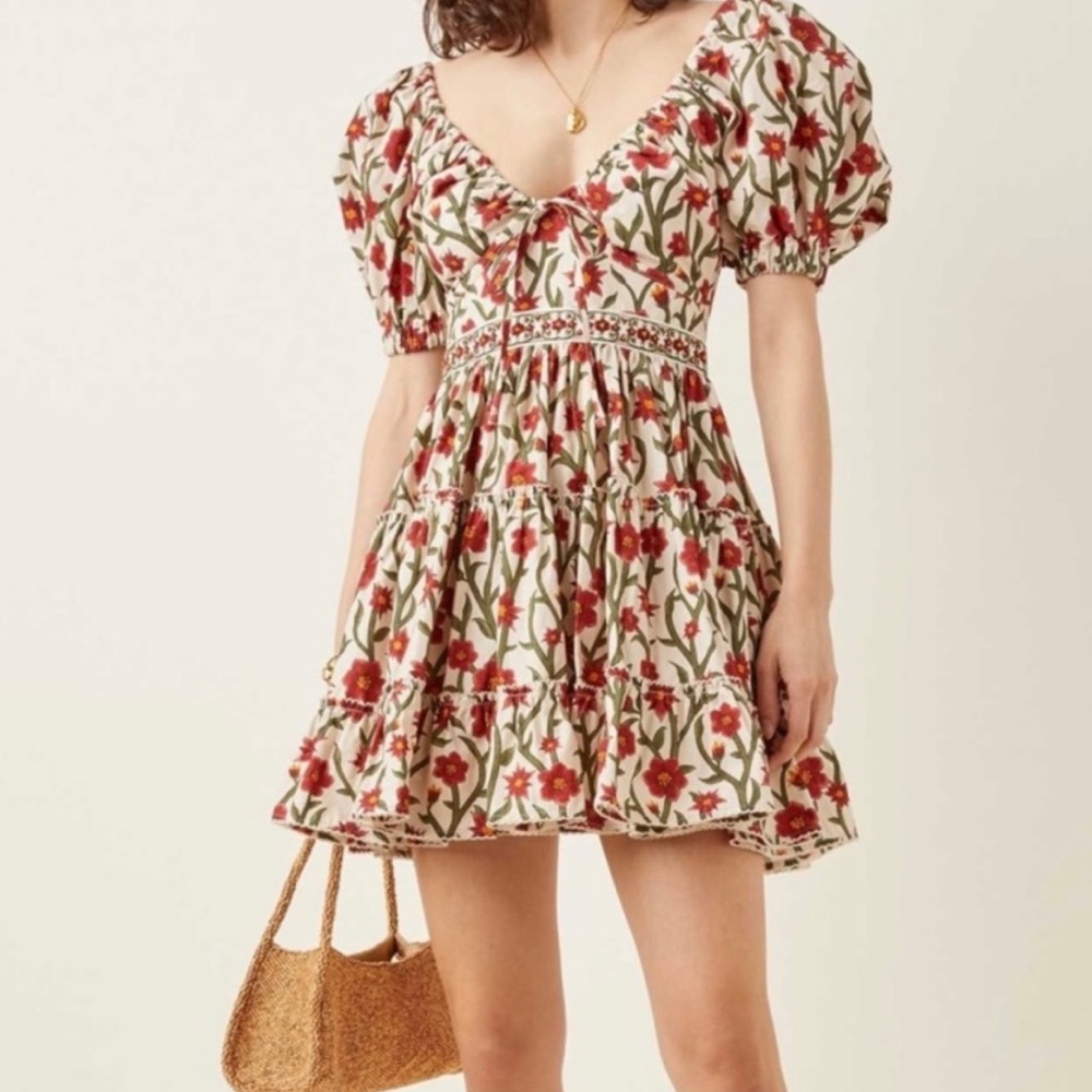 Agua by Agua Bendita Women's Red Manzanilla Floral Cotton Poplin Mini Dress (S)